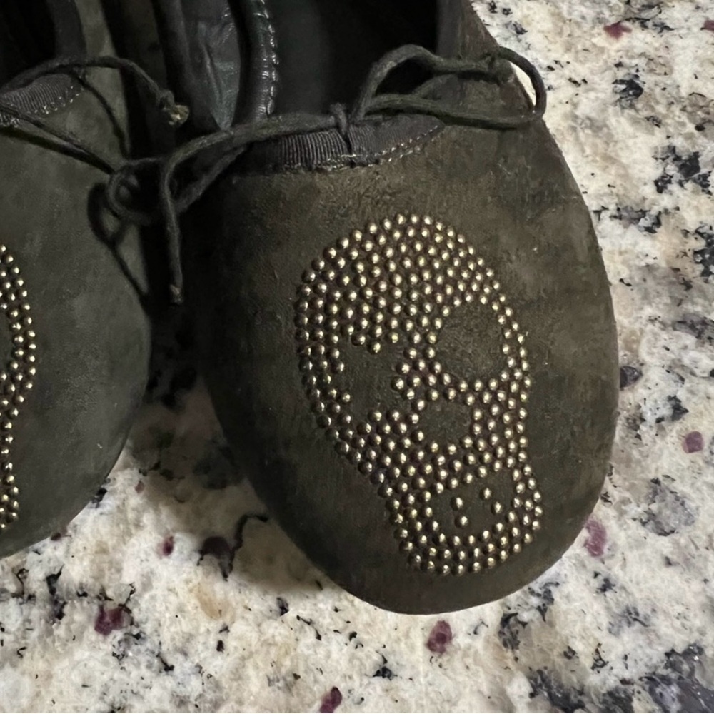 ASH Olive Joe Bis Bow Ballet Flats With Stud Skull 38 Olive Green Grunge - Picture 6 of 9
